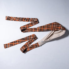 画像をギャラリービューアに読み込む, 着物生地リボン結びクロスヘアバンド(格子模様茶系×ベージュ)