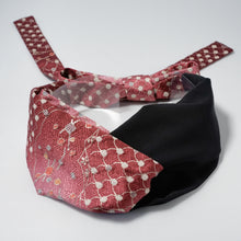 画像をギャラリービューアに読み込む, 着物生地リボン結びクロスヘアバンド(変わり青海波模様赤紫系×ブラック)
