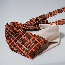 画像をギャラリービューアに読み込む, 着物生地リボン結びクロスヘアバンド(格子模様茶系×ベージュ)