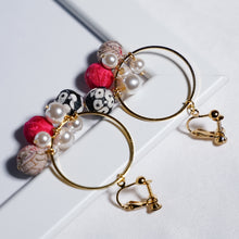 画像をギャラリービューアに読み込む, 着物生地ビーズ付リングイヤリング